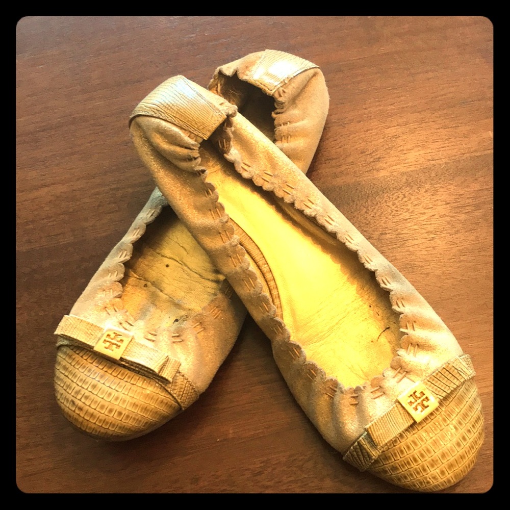 Tory Burch tan and gold flats 8